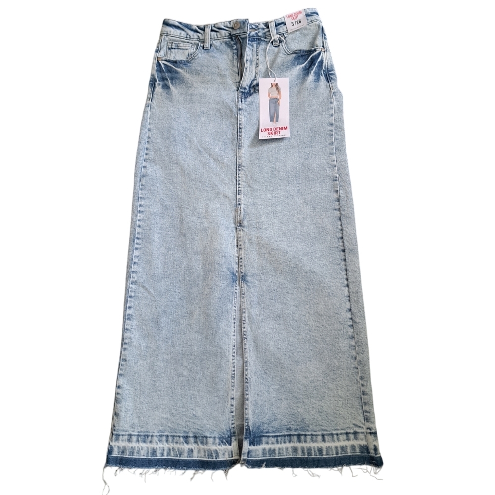 CELEBRITY PINK Acid wash Maxi  jean skirt slit cotton Boho Y2K Festival 3/26